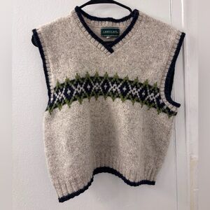 Landscape Vintage-Inspired Wool Sweater Vest in Oatmeal with Navy & Olive